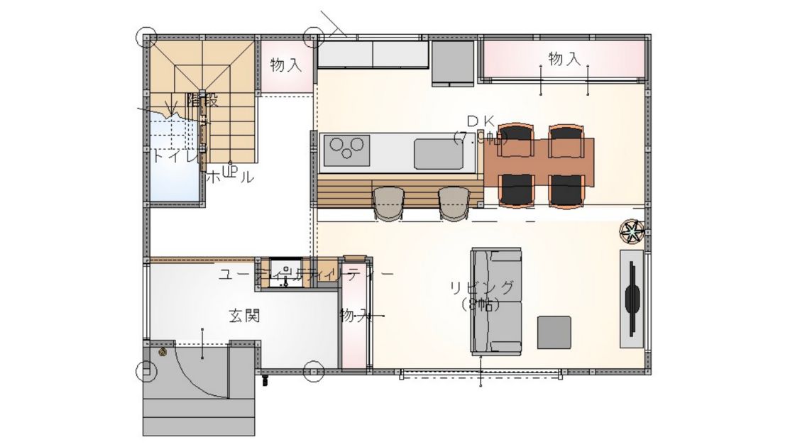 例3：アイランドキッチンだからくるくる回れるダイニング