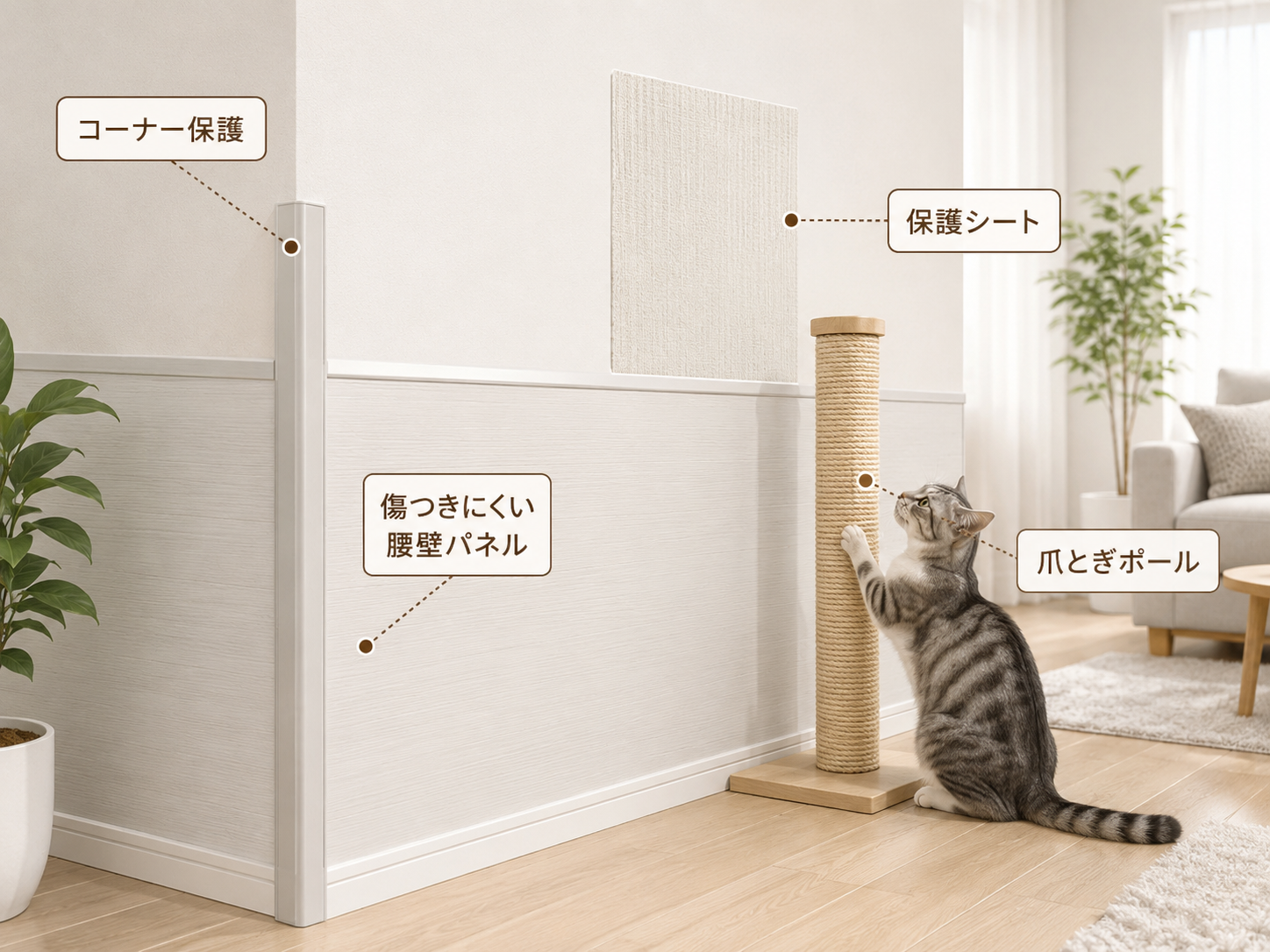 爪とぎ対策の壁材・腰壁